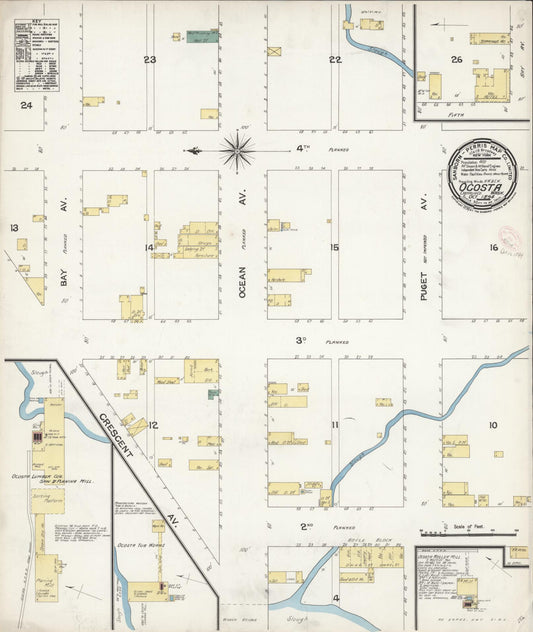 Sanborn Fire Insurance Map from Ocosta, Grays Harbor County, Washington (1894), Sheet #0001 - Historic Sanborn Fire Insurance Map Print, vintage old map wall art, antique decor, genealogy gift, Washington Washington map