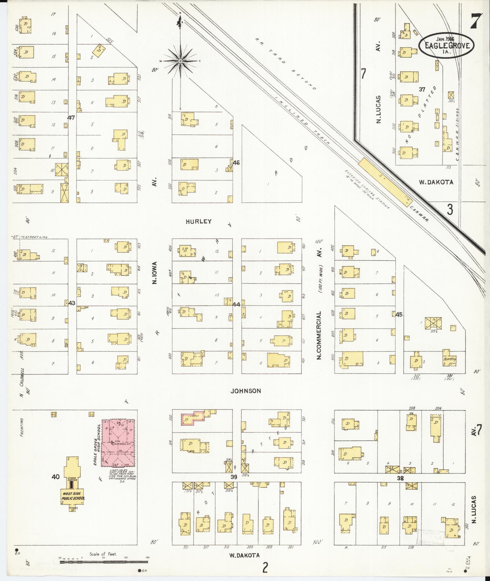 Sanborn Fire Insurance Map from Eagle Grove, Wright County, Iowa (1906), Sheet #0007 - Historic Sanborn Fire Insurance Map Print, vintage old map wall art