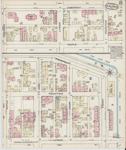 Sanborn Fire Insurance Map from Holyoke, Hampden County, Massachusetts (1884), Sheet #0008 - Complete Map Set gallery image, historic Sanborn map, vintage wall art, Massachusetts Massachusetts