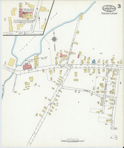 Sanborn Fire Insurance Map from Leicester, Worcester County, Massachusetts (1918), Sheet #0003 - Historic Sanborn Fire Insurance Map Print, vintage old map wall art, antique decor, genealogy gift, Massachusetts Massachusetts map