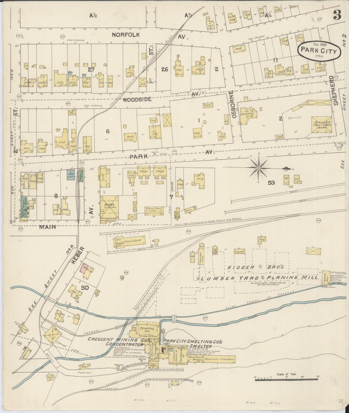Sanborn Fire Insurance Map from Park City, Summit County, Utah (1889), Sheet #0003 - Complete Map Set gallery image, historic Sanborn map, vintage wall art, Utah Utah