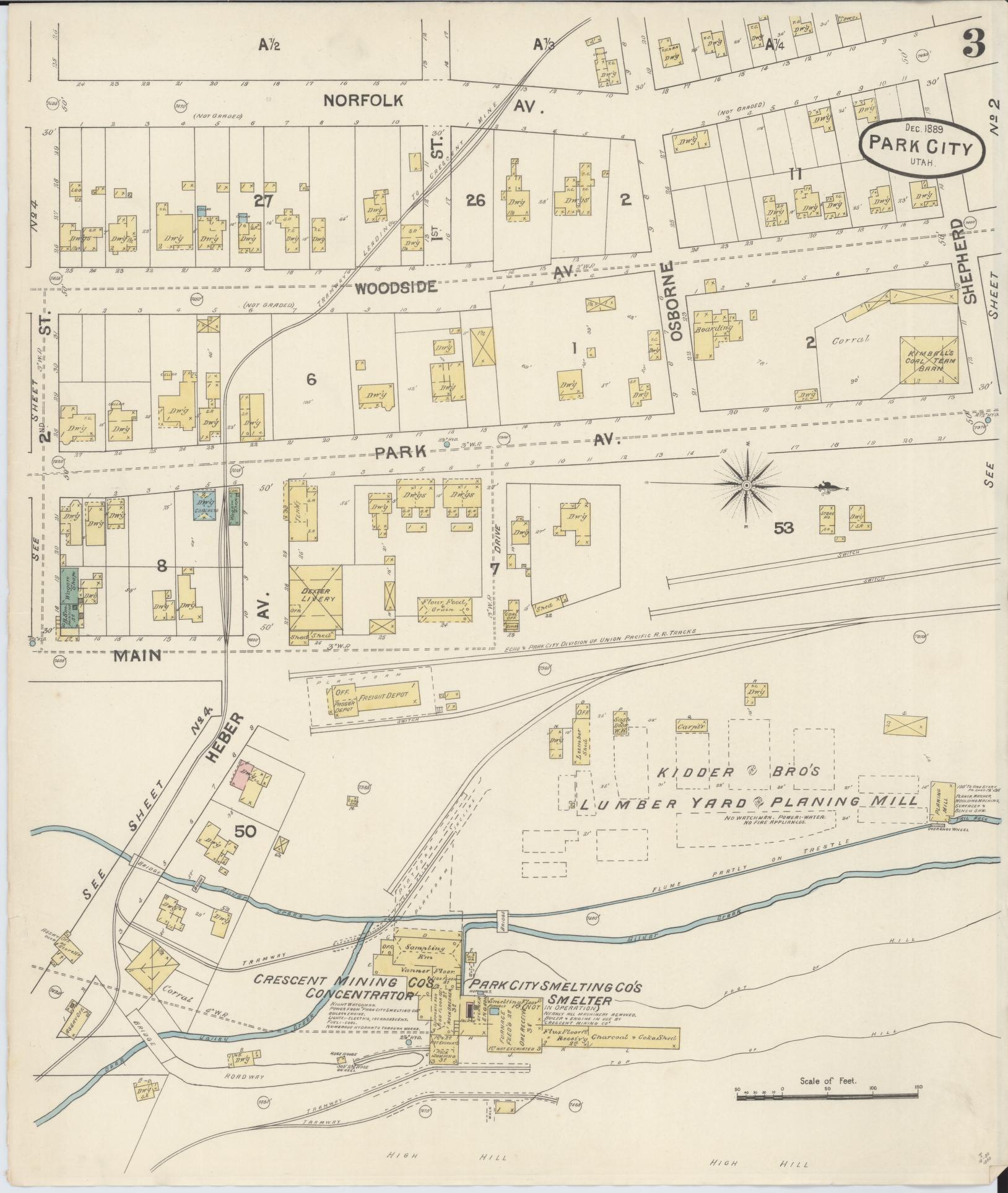 Sanborn Fire Insurance Map from Park City, Summit County, Utah (1889), Sheet #0003 - Complete Map Set gallery image, historic Sanborn map, vintage wall art, Utah Utah