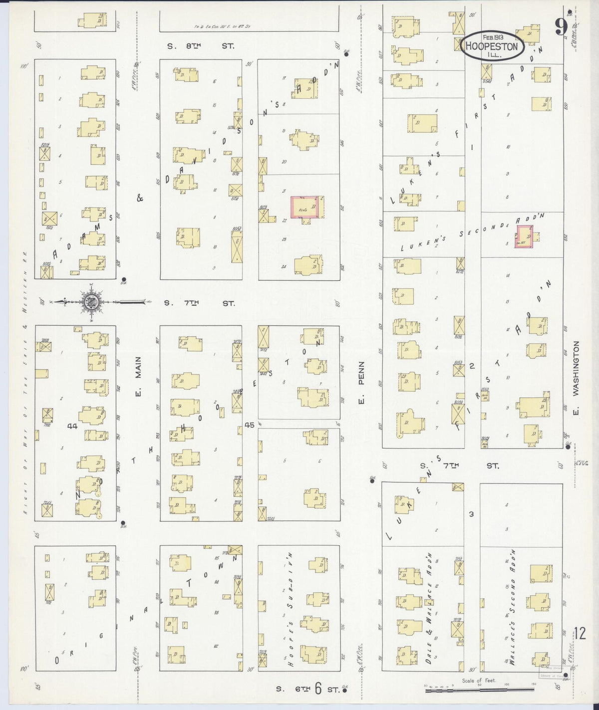 Sanborn Fire Insurance Map from Hoopeston, Vermilion County, Illinois (1913), Sheet #0009 - Historic Sanborn Fire Insurance Map Print, vintage old map wall art, antique decor, genealogy gift, Illinois Illinois map