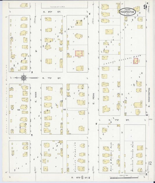 Sanborn Fire Insurance Map from Hoopeston, Vermilion County, Illinois (1913), Sheet #0009 - Historic Sanborn Fire Insurance Map Print, vintage old map wall art, antique decor, genealogy gift, Illinois Illinois map