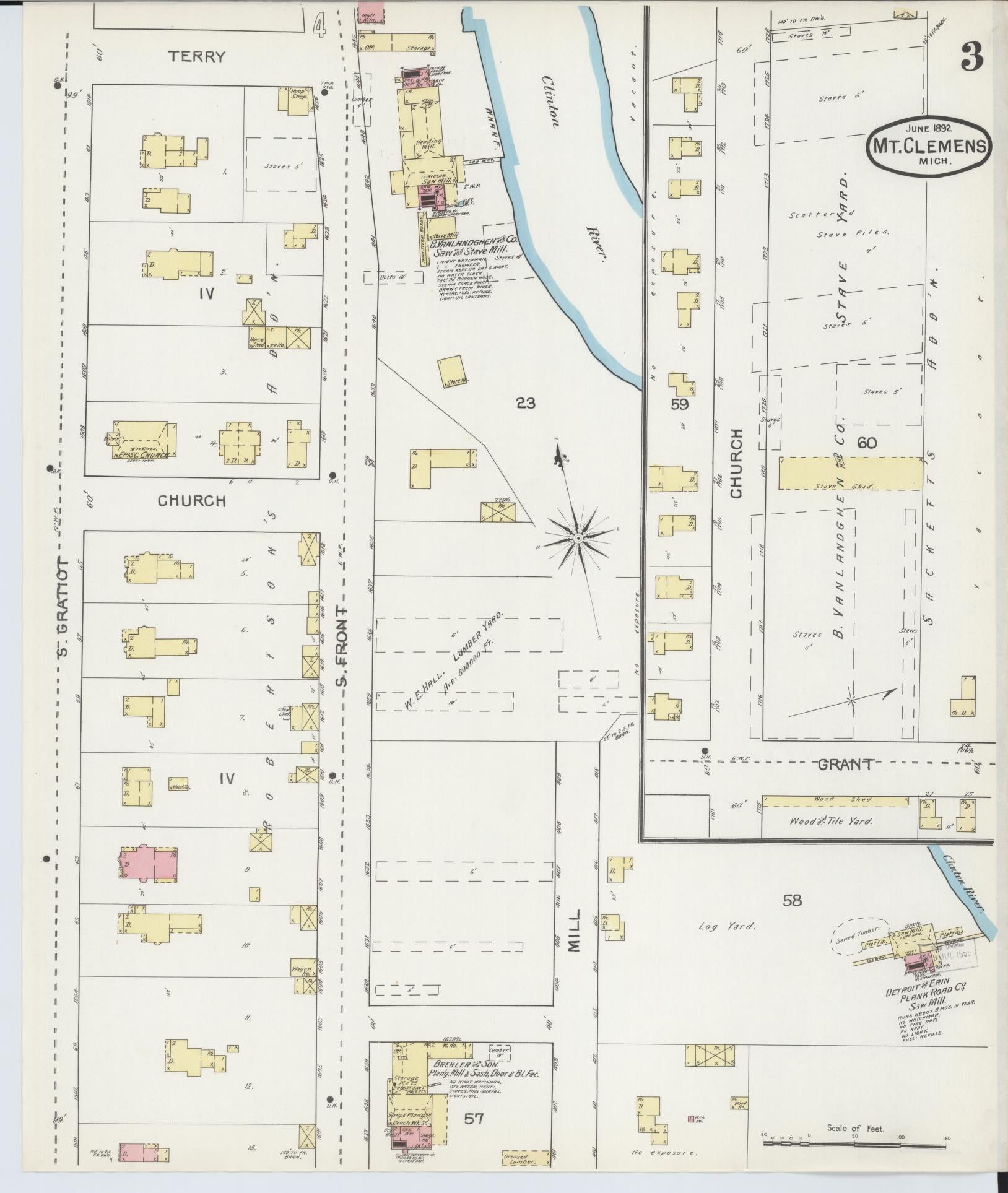 Sanborn Fire Insurance Map from Mount Clemens, Macomb County, Michigan (1892), Sheet #0003 - Complete Map Set gallery image, historic Sanborn map, vintage wall art, Michigan Michigan