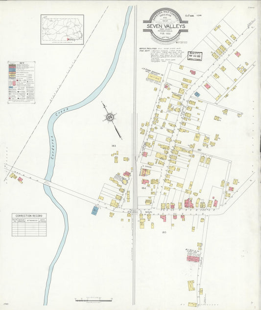 Sanborn Fire Insurance Map from Seven Valley, York County, Pennsylvania (1933), Sheet #0001 - Historic Sanborn Fire Insurance Map Print, vintage old map wall art, antique decor, genealogy gift, Pennsylvania Pennsylvania map