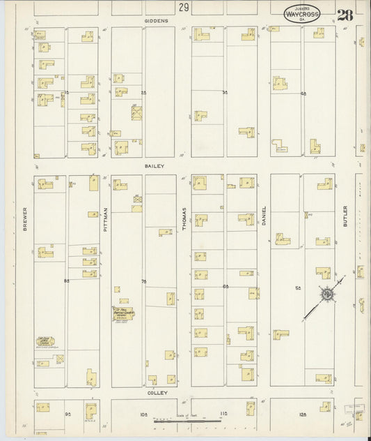 Sanborn Fire Insurance Map from Waycross, Ware County, Georgia (1913), Sheet #0028 - Historic Sanborn Fire Insurance Map Print, vintage old map wall art, antique decor, genealogy gift, Georgia Georgia map