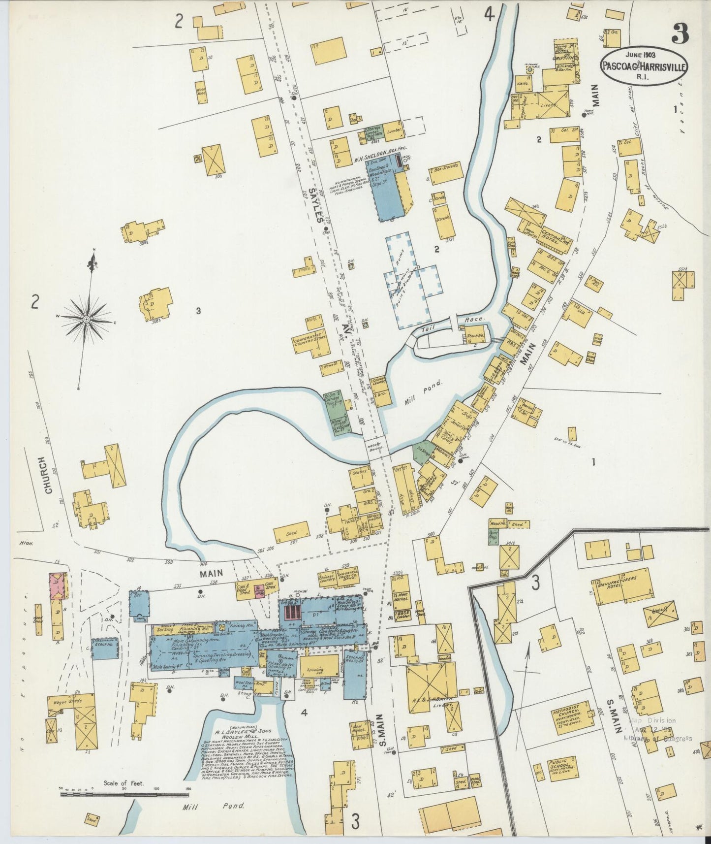 Sanborn Fire Insurance Map from Pascoag, Providence County, Rhode Island (1903), Sheet #0003 - Complete Map Set gallery image, historic Sanborn map, vintage wall art, Rhode Island Rhode Island