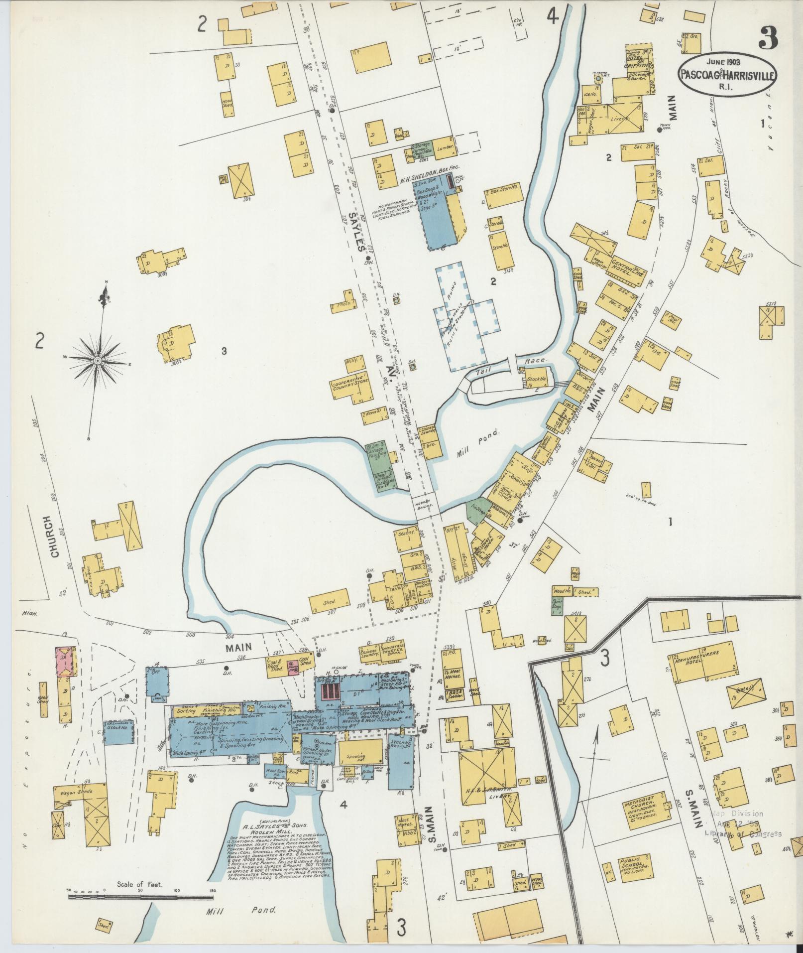Sanborn Fire Insurance Map from Pascoag, Providence County, Rhode Island (1903), Sheet #0003 - Complete Map Set gallery image, historic Sanborn map, vintage wall art, Rhode Island Rhode Island