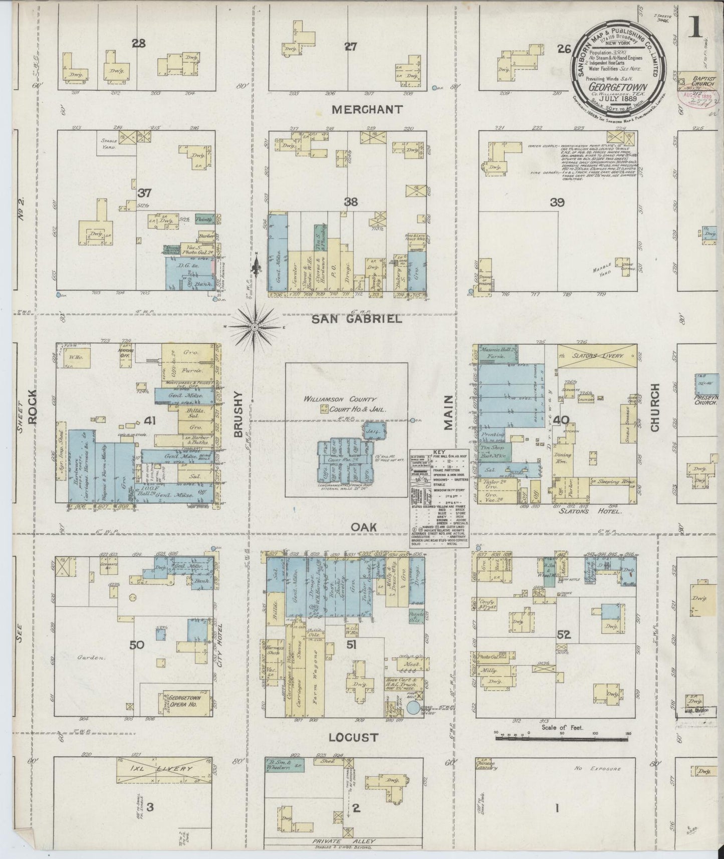 Sanborn Fire Insurance Map from Georgetown, Williamson County, Texas. (1889) – Historic Sanborn Fire Insurance Map Print