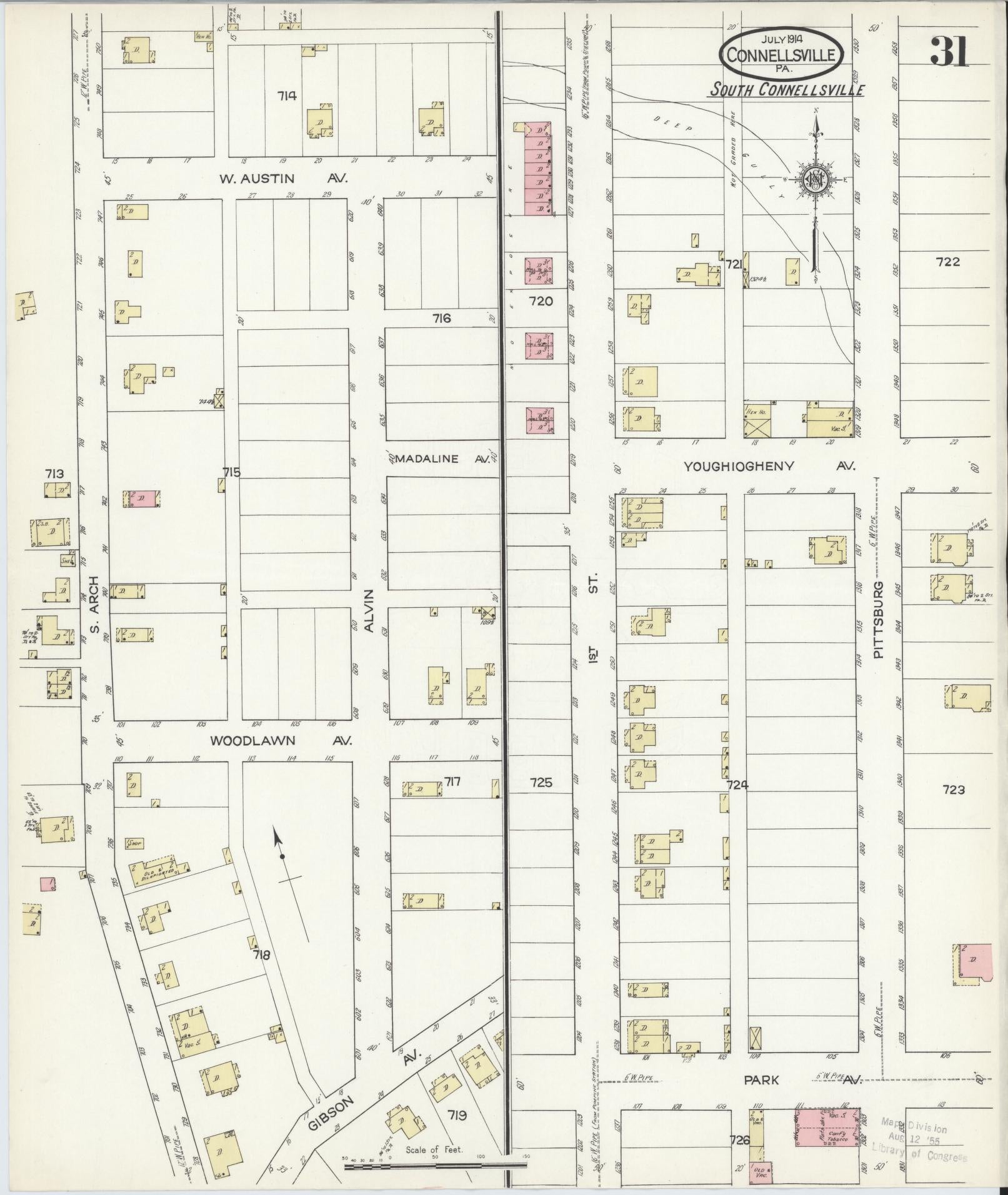 Sanborn Fire Insurance Map from Connellsville, Fayette County, Pennsylvania (1914), Sheet #0031 - Historic Sanborn Fire Insurance Map Print, vintage old map wall art, antique decor, genealogy gift, Pennsylvania Pennsylvania map
