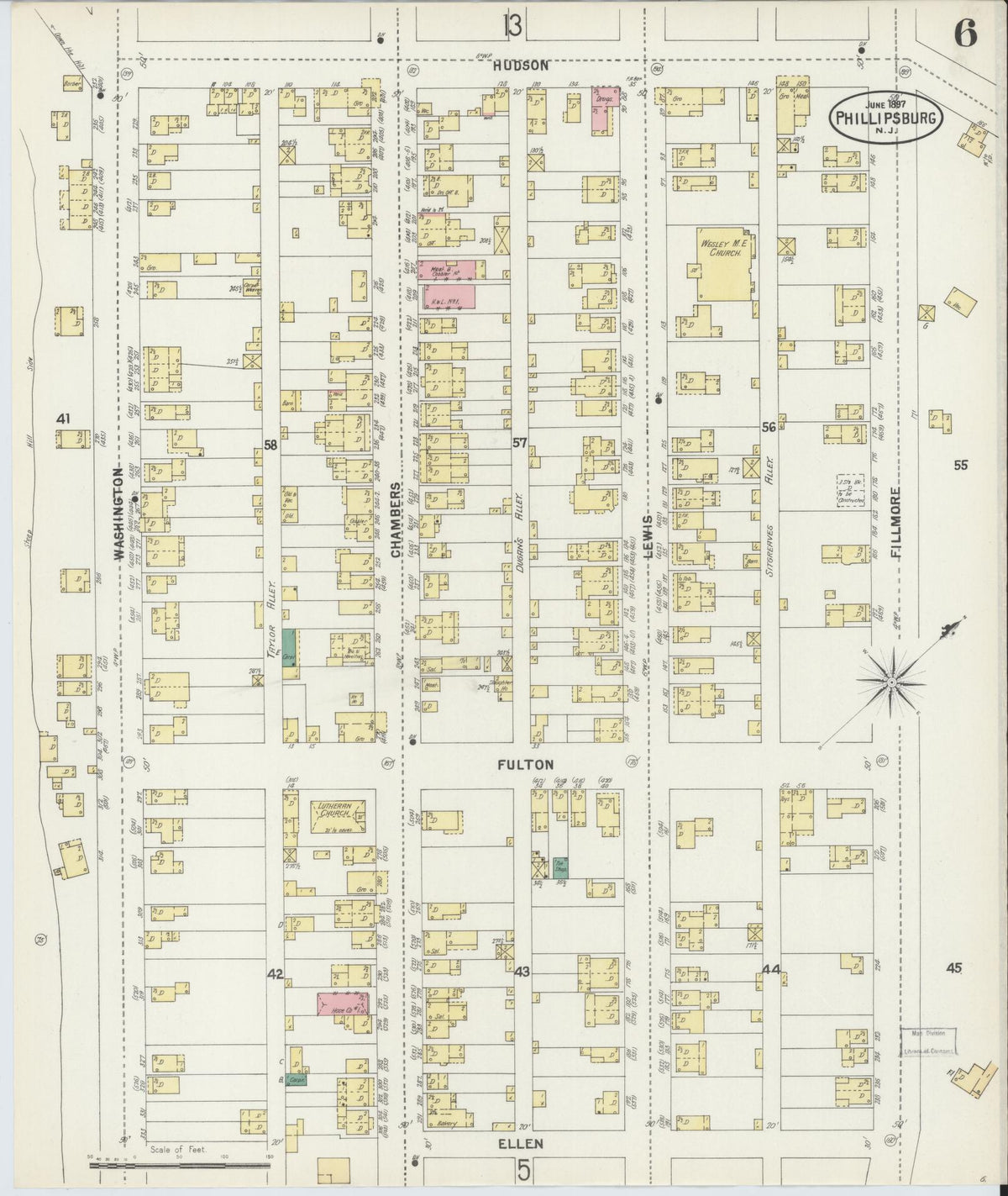 Sanborn Fire Insurance Map from Phillipsburg, Warren County, New Jersey (1897), Sheet #0006 - Complete Map Set gallery image, historic Sanborn map, vintage wall art, New Jersey New Jersey