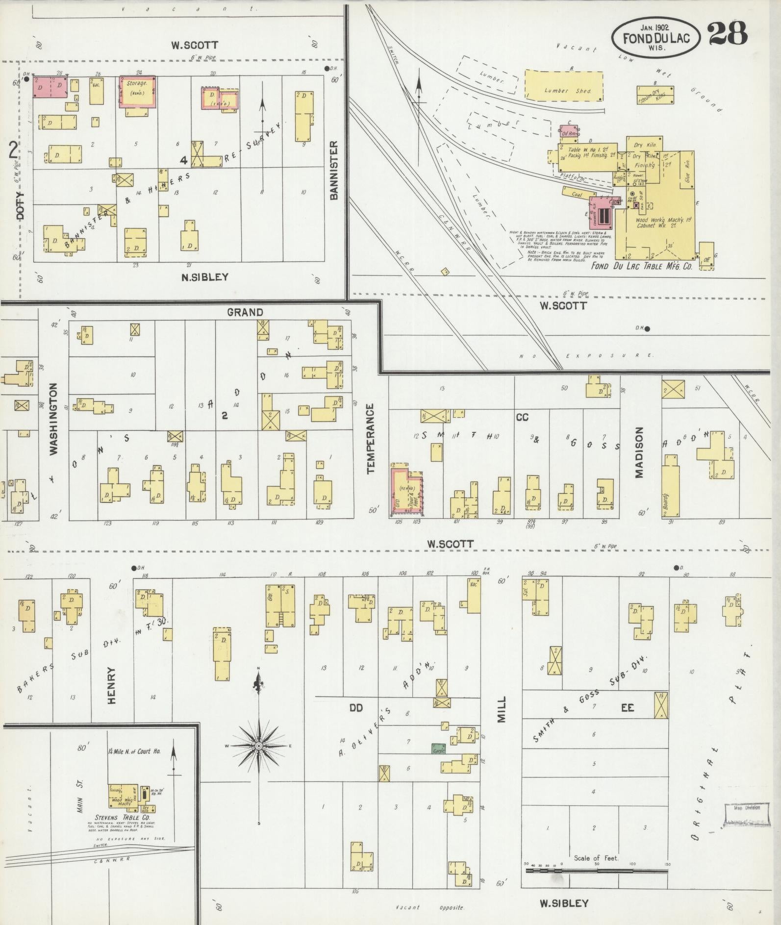 Sanborn Fire Insurance Map from Fond du Lac, Fond du Lac County, Wisconsin (1902), Sheet #0028 - Historic Sanborn Fire Insurance Map Print, vintage old map wall art, antique decor, genealogy gift, Wisconsin Wisconsin map