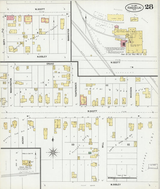 Sanborn Fire Insurance Map from Fond du Lac, Fond du Lac County, Wisconsin (1902), Sheet #0028 - Historic Sanborn Fire Insurance Map Print, vintage old map wall art, antique decor, genealogy gift, Wisconsin Wisconsin map