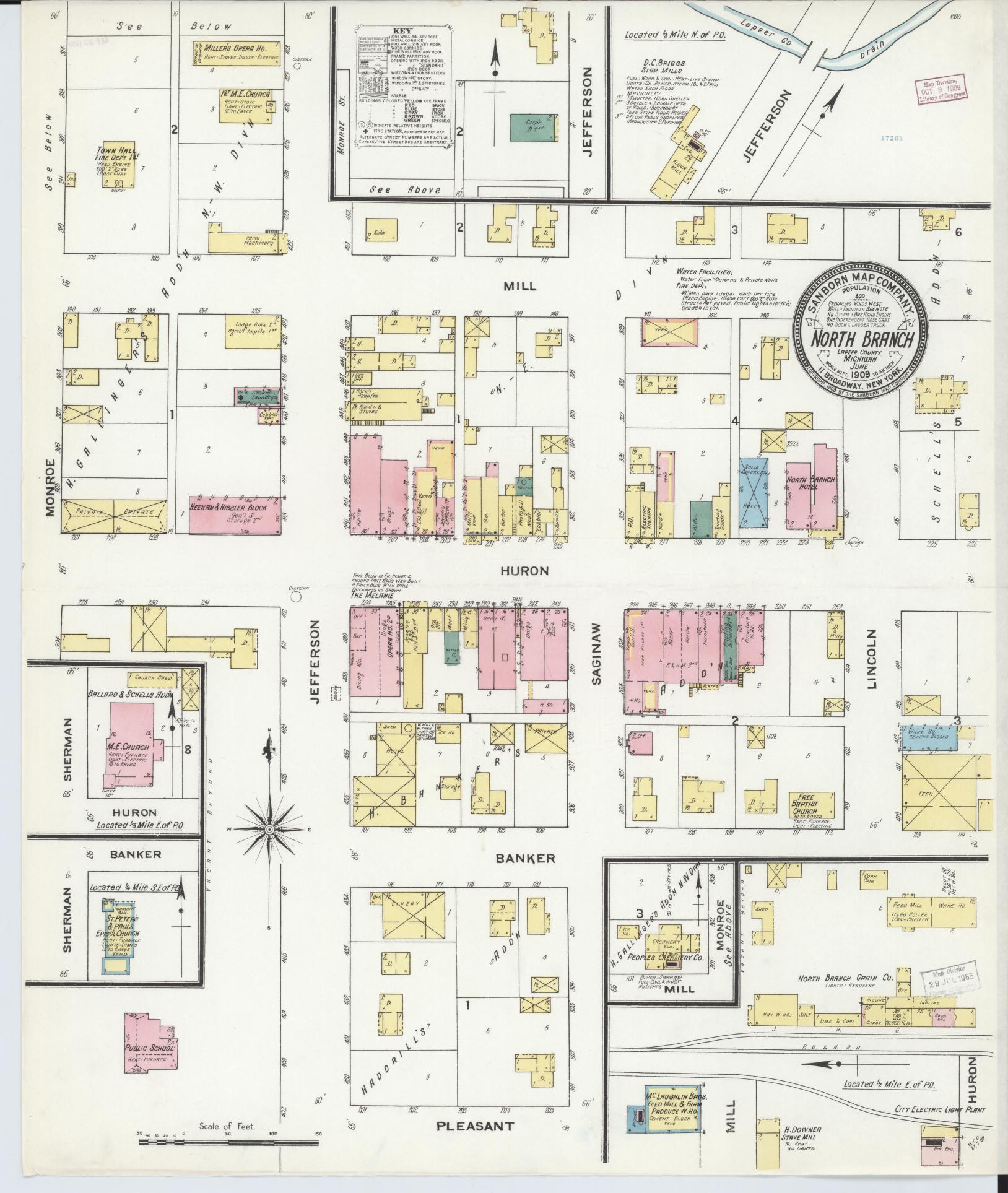 Sanborn Fire Insurance Map from North Branch, Lapeer County, Michigan (1909), Sheet #0001 - Historic Sanborn Fire Insurance Map Print, vintage old map wall art, antique decor, genealogy gift, Michigan Michigan map