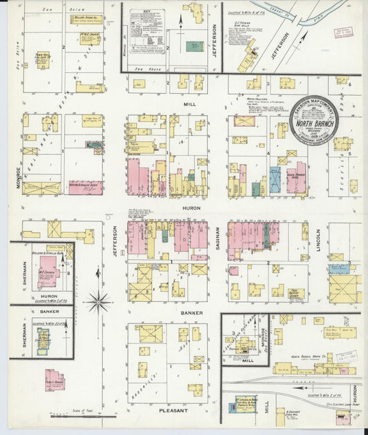 Sanborn Fire Insurance Map from North Branch, Lapeer County, Michigan (1909), Sheet #0001 - Historic Sanborn Fire Insurance Map Print, vintage old map wall art, antique decor, genealogy gift, Michigan Michigan map