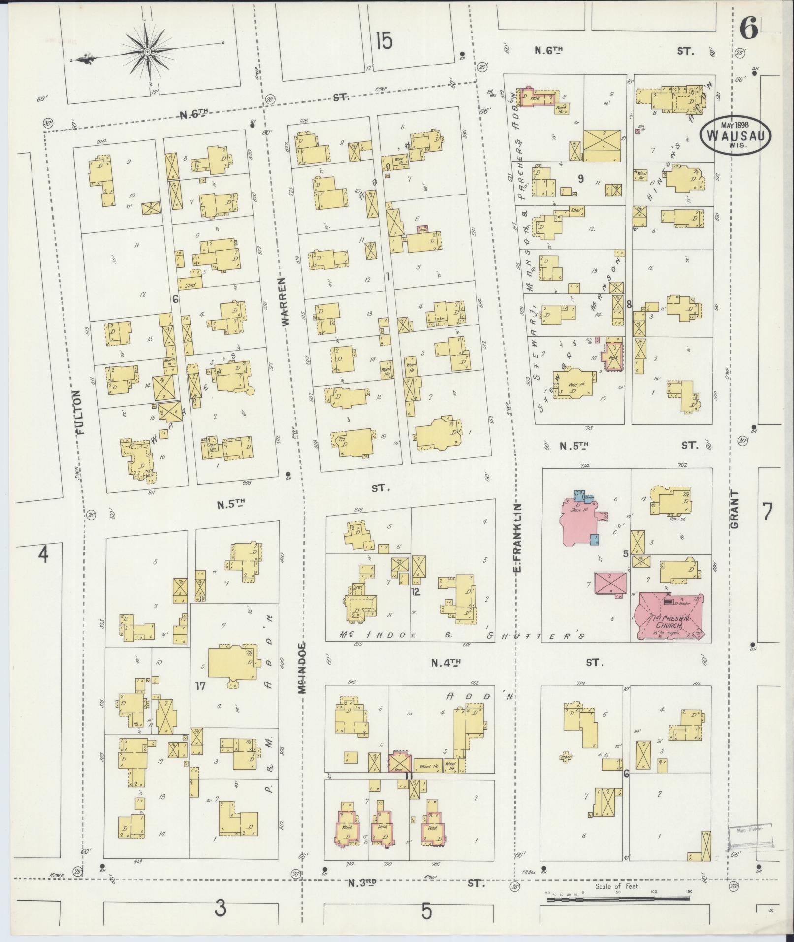 Sanborn Fire Insurance Map from Wausau, Marathon County, Wisconsin (1898), Sheet #0006 - Complete Map Set gallery image, historic Sanborn map, vintage wall art, Wisconsin Wisconsin