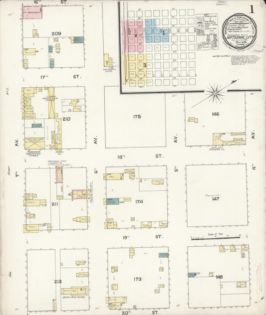 Sanborn Fire Insurance Map from National City, San Diego County, California (1888), Sheet #0001 - Complete Map Set gallery image, historic Sanborn map, vintage wall art, California California