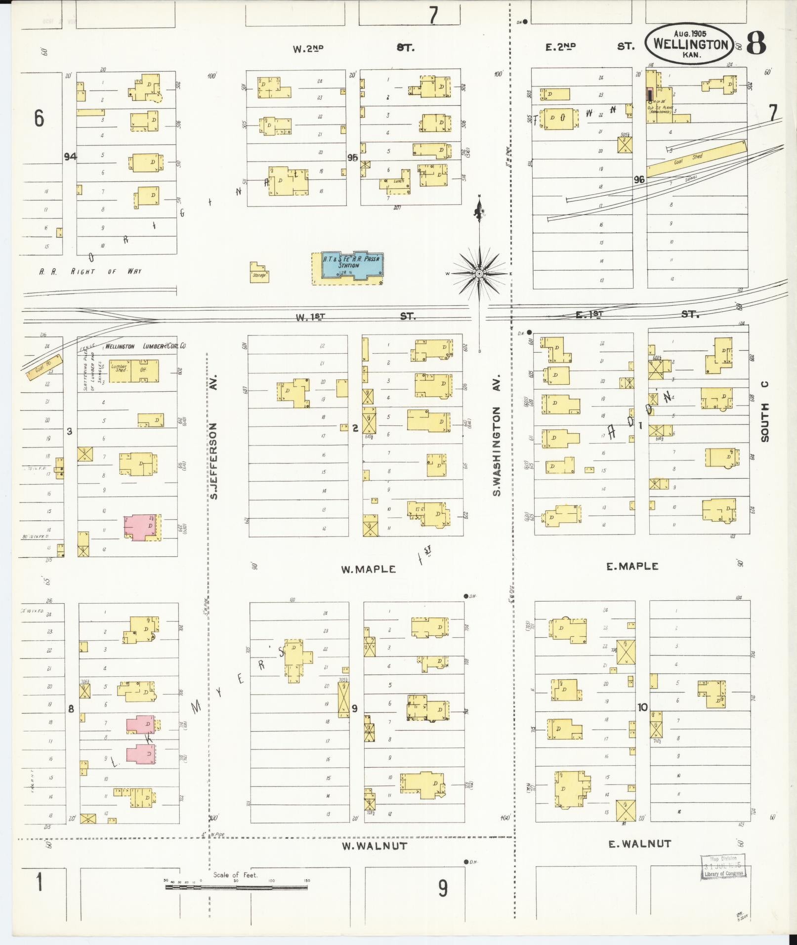 Sanborn Fire Insurance Map from Wellington, Sumner County, Kansas (1905), Sheet #0008 - Complete Map Set gallery image, historic Sanborn map, vintage wall art, Kansas Kansas