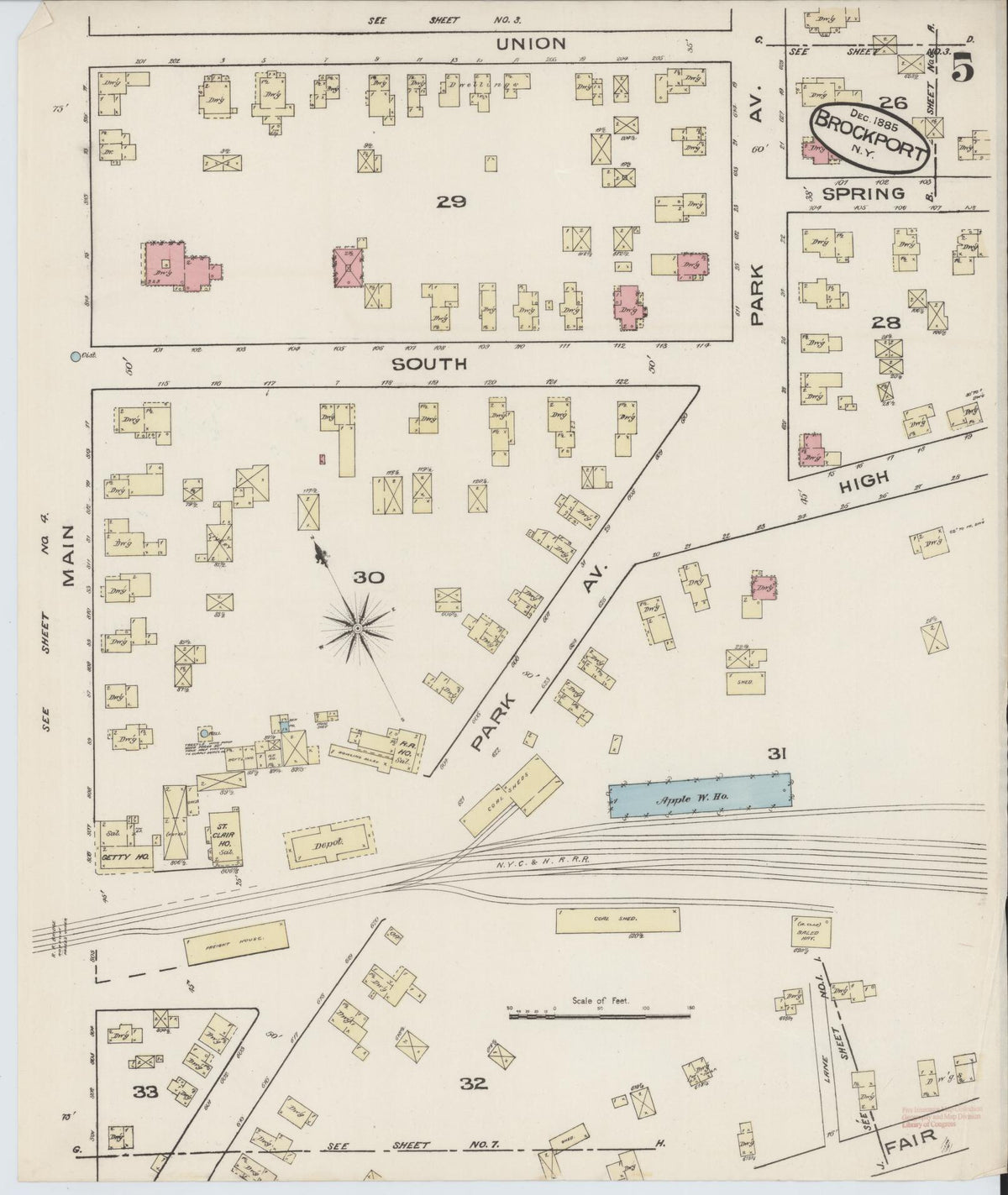 Sanborn Fire Insurance Map from Brockport, Monroe County, New York (1885), Sheet #0005 - Complete Map Set gallery image, historic Sanborn map, vintage wall art, New York New York