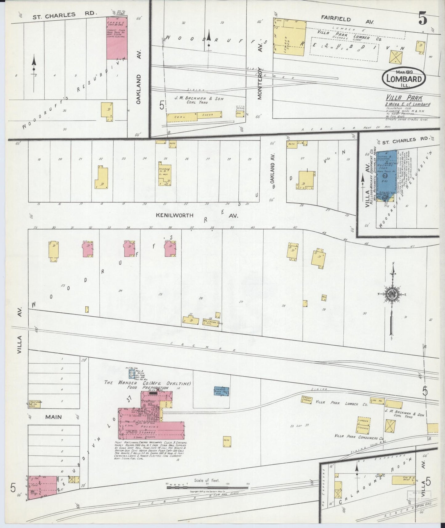 Sanborn Fire Insurance Map from Lombard, Du Page County, Illinois (1919), Sheet #0005 - Historic Sanborn Fire Insurance Map Print, vintage old map wall art, antique decor, genealogy gift, Illinois Illinois map