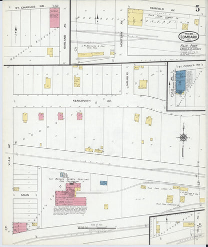Sanborn Fire Insurance Map from Lombard, Du Page County, Illinois (1919), Sheet #0005 - Historic Sanborn Fire Insurance Map Print, vintage old map wall art, antique decor, genealogy gift, Illinois Illinois map