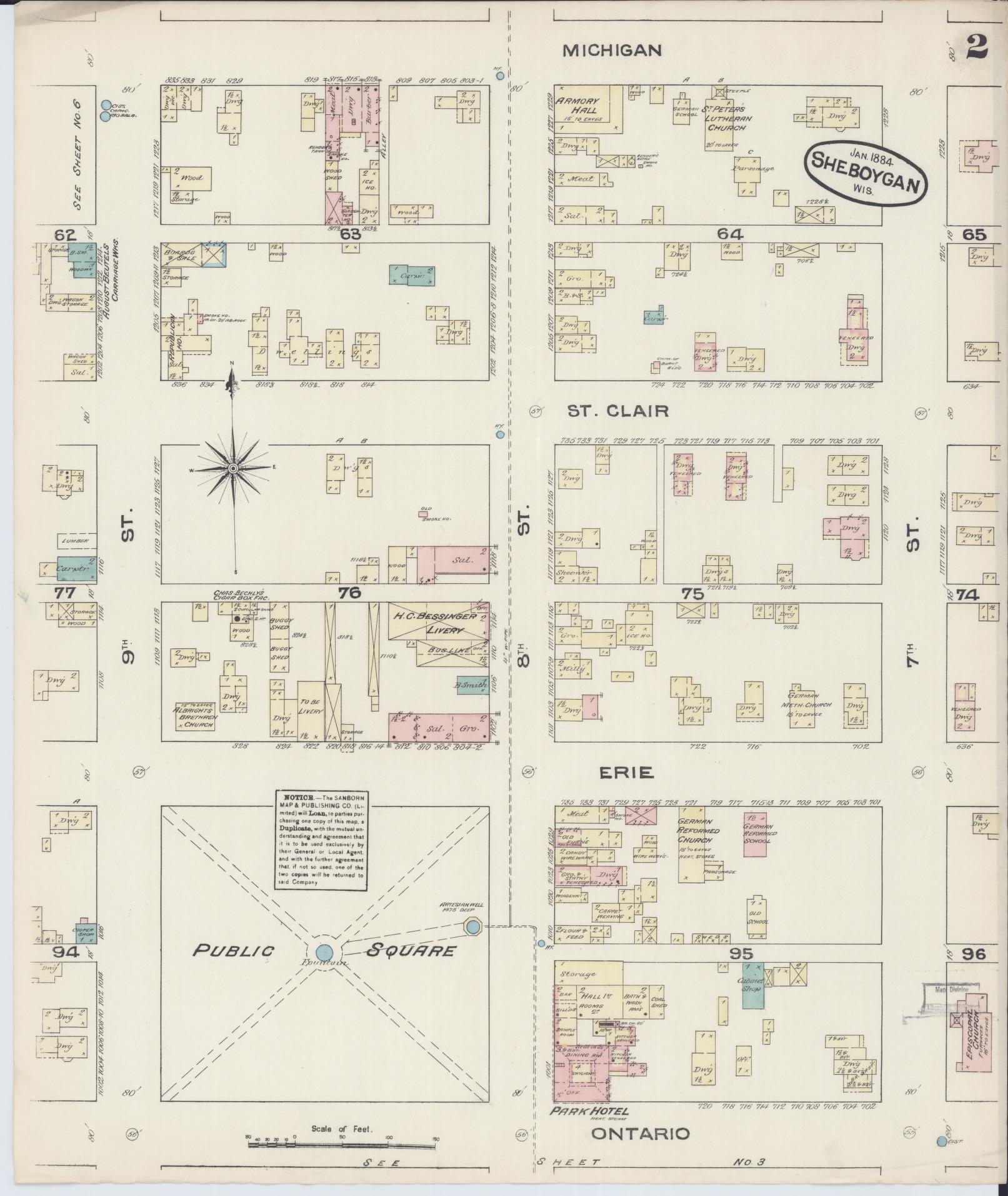 Sanborn Fire Insurance Map from Sheboygan, Sheboygan County, Wisconsin (1884), Sheet #0002 - Complete Map Set gallery image, historic Sanborn map, vintage wall art, Wisconsin Wisconsin
