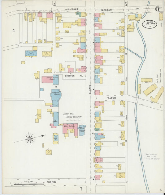 Sanborn Fire Insurance Map from Lititz, Lancaster County, Pennsylvania (1898), Sheet #0006 - Historic Sanborn Fire Insurance Map Print, vintage old map wall art, antique decor, genealogy gift, Pennsylvania Pennsylvania map