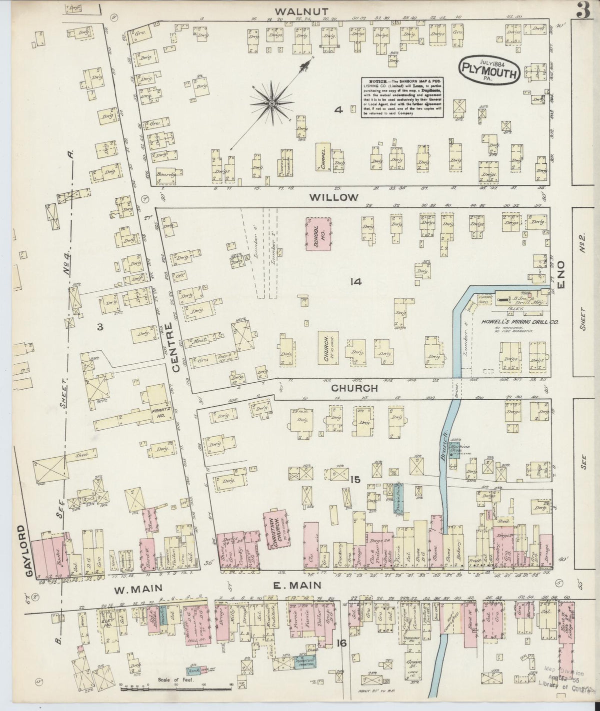 Sanborn Fire Insurance Map from Plymouth, Luzerne County, Pennsylvania (1884), Sheet #0003 - Historic Sanborn Fire Insurance Map Print, vintage old map wall art, antique decor, genealogy gift, Pennsylvania Pennsylvania map