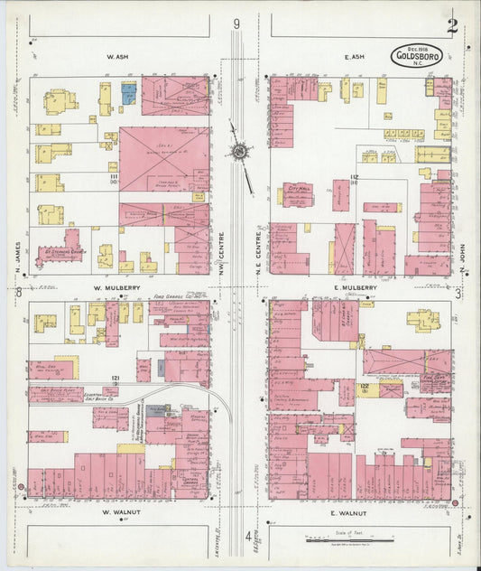 Sanborn Fire Insurance Map from Goldsboro, Wayne County, North Carolina (1918), Sheet #0002 - Historic Sanborn Fire Insurance Map Print, vintage old map wall art, antique decor, genealogy gift, North Carolina North Carolina map