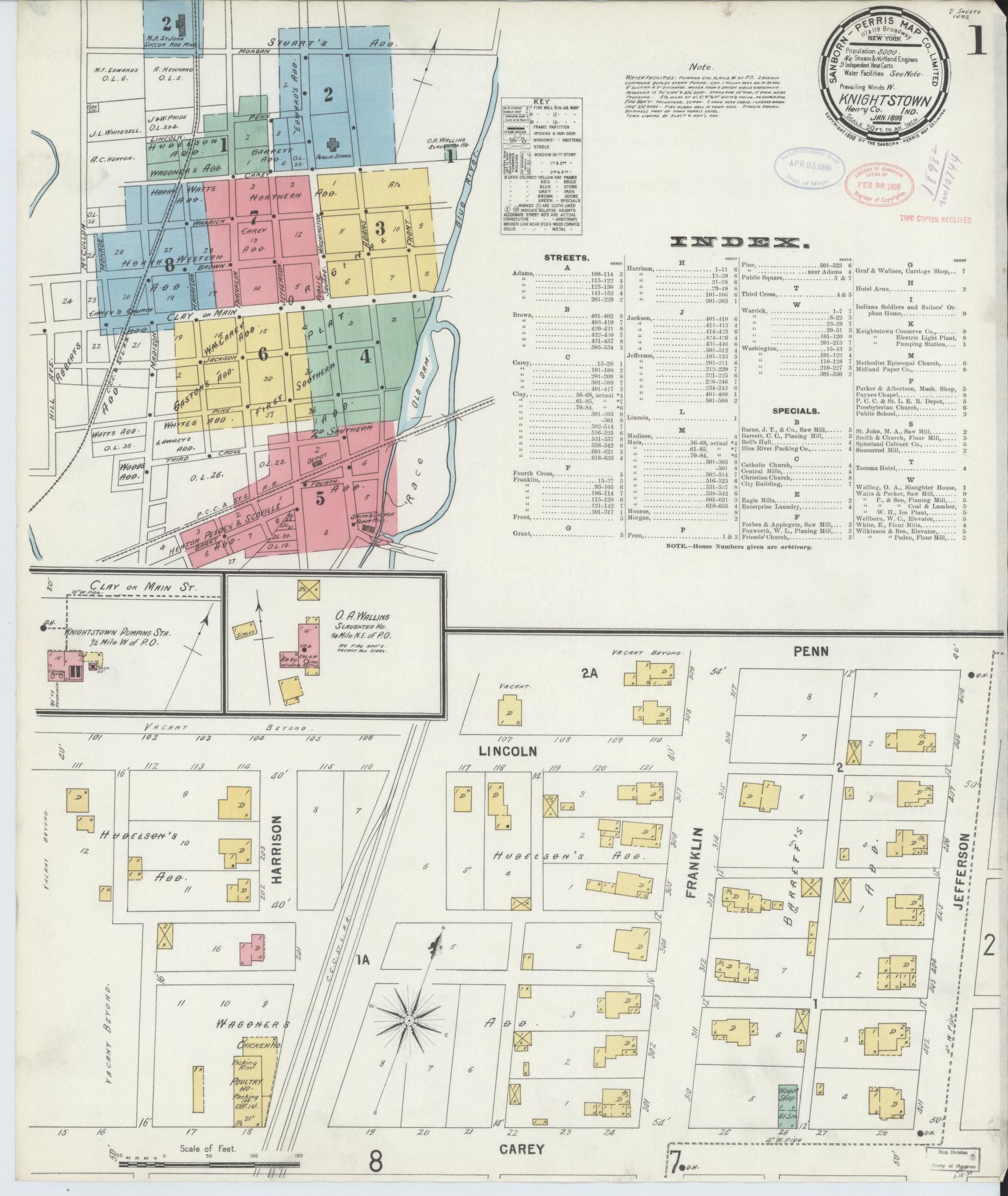 Sanborn Fire Insurance Map from Knightstown, Henry County, Indiana (1898), Sheet #0001 - Complete Map Set gallery image, historic Sanborn map, vintage wall art, Indiana Indiana