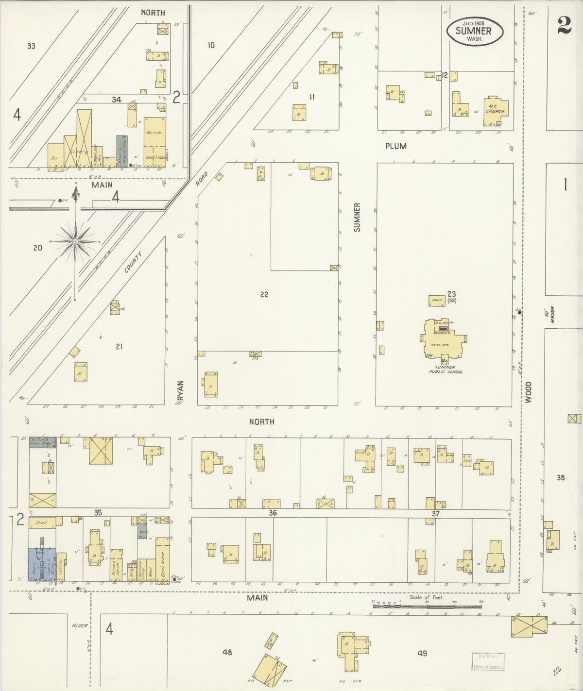 Sanborn Fire Insurance Map from Sumner, Pierce County, Washington (1908), Sheet #0002 - Historic Sanborn Fire Insurance Map Print, vintage old map wall art, antique decor, genealogy gift, Washington Washington map