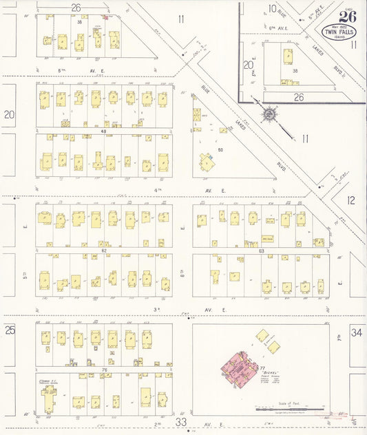 Sanborn Fire Insurance Map from Twin Falls, Twin Falls County, Idaho (1922), Sheet #0026 - Historic Sanborn Fire Insurance Map Print, vintage old map wall art, antique decor, genealogy gift, Falls Idaho map
