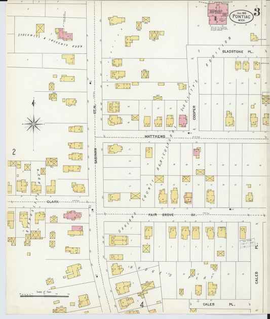 Sanborn Fire Insurance Map from Pontiac, Oakland County, Michigan (1903), Sheet #0003 - Historic Sanborn Fire Insurance Map Print, vintage old map wall art, antique decor, genealogy gift, Michigan Michigan map