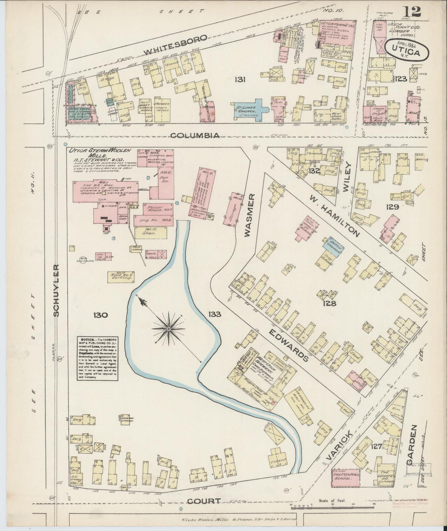 Sanborn Fire Insurance Map from Utica, Oneida County, New York (1884), Sheet #0012 - Historic Sanborn Fire Insurance Map Print, vintage old map wall art, antique decor, genealogy gift, New York New York map