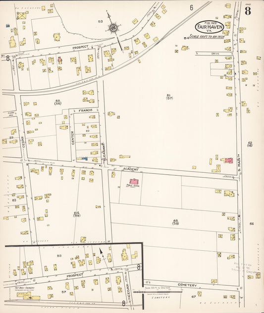 Sanborn Fire Insurance Map from Fair Haven, Rutland County, Vermont (1922), Sheet #0008 - Historic Sanborn Fire Insurance Map Print, vintage old map wall art, antique decor, genealogy gift, Vermont Vermont map