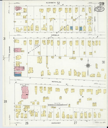 Sanborn Fire Insurance Map from Flint, Genesee County, Michigan (1909), Sheet #0029 - Complete Map Set gallery image, historic Sanborn map, vintage wall art, Michigan Michigan