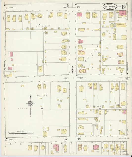 Sanborn Fire Insurance Map from Huntingburg, Dubois County, Indiana (1913), Sheet #0008 - Historic Sanborn Fire Insurance Map Print, vintage old map wall art, antique decor, genealogy gift, Indiana Indiana map