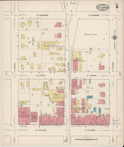 Sanborn Fire Insurance Map from Tecumseh, Lenawee County, Michigan (1922), Sheet #0005 - Historic Sanborn Fire Insurance Map Print, vintage old map wall art, antique decor, genealogy gift, Michigan Michigan map