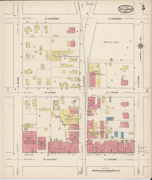 Sanborn Fire Insurance Map from Tecumseh, Lenawee County, Michigan (1922), Sheet #0005 - Historic Sanborn Fire Insurance Map Print, vintage old map wall art, antique decor, genealogy gift, Michigan Michigan map