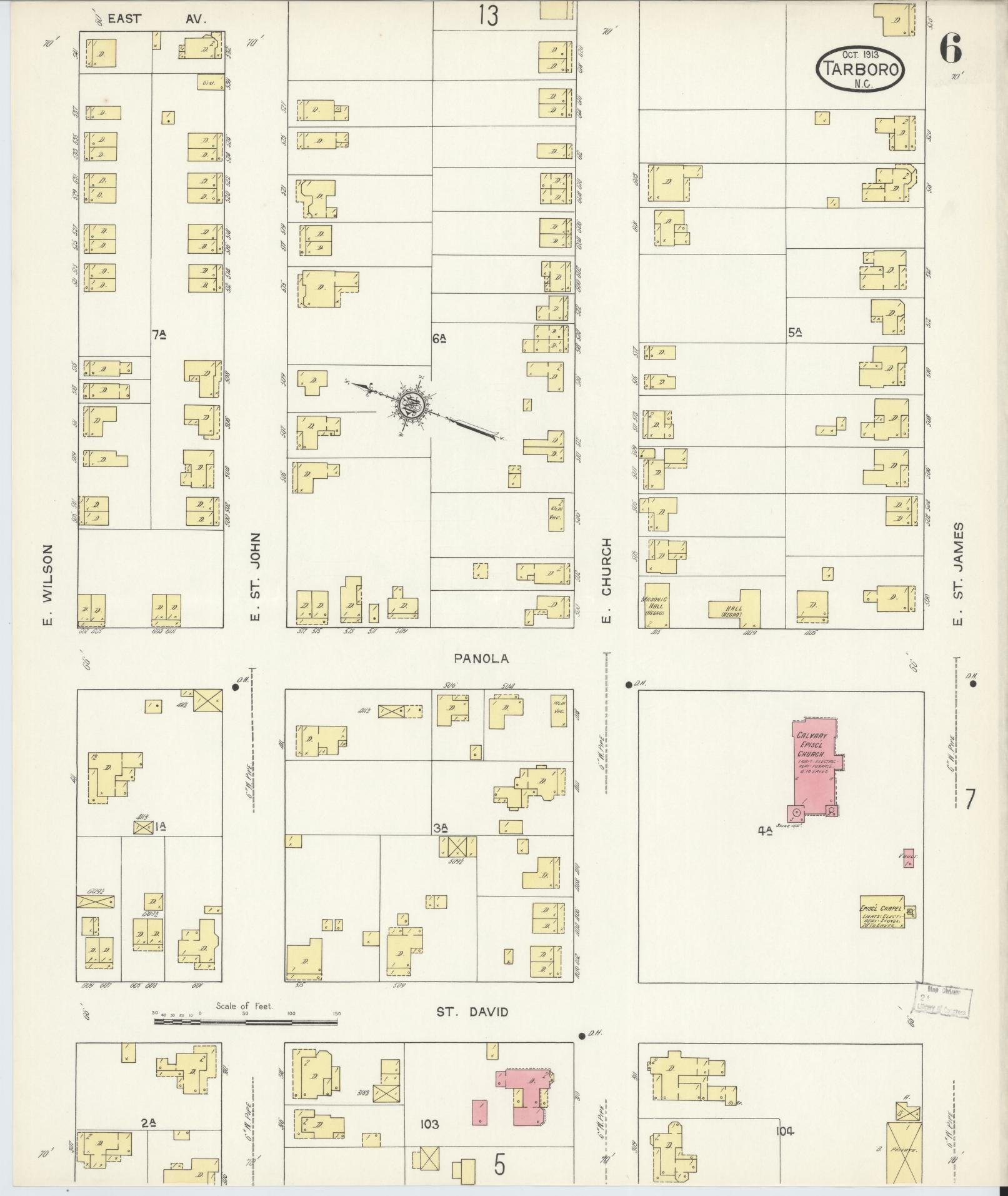 Sanborn Fire Insurance Map from Tarboro, Edgecombe County, North Carolina (1913), Sheet #0006 - Complete Map Set gallery image, historic Sanborn map, vintage wall art, North Carolina North Carolina