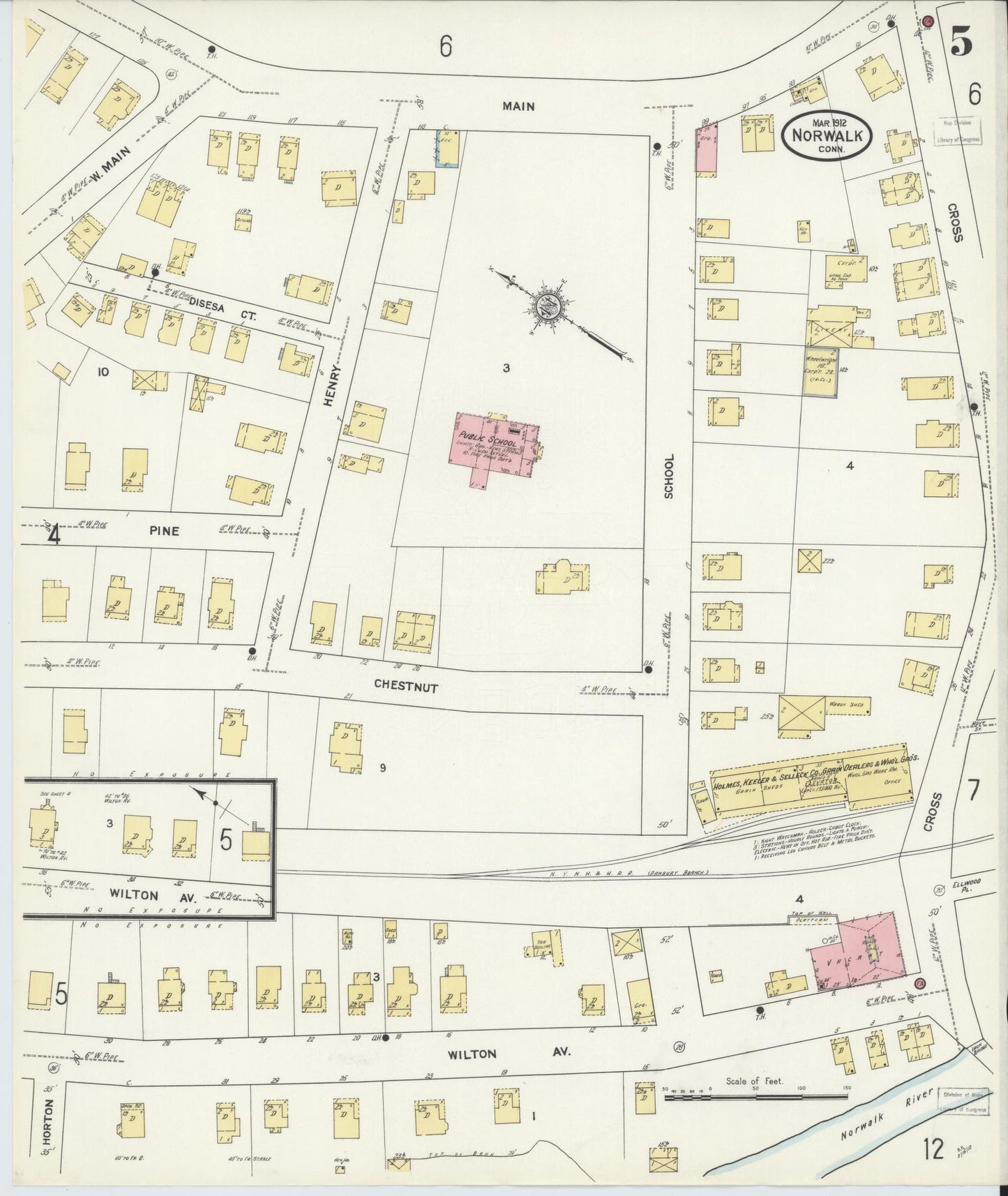 Sanborn Fire Insurance Map from Norwalk, Fairfield County, Connecticut (1912), Sheet #0005 - Complete Map Set gallery image, historic Sanborn map, vintage wall art, Connecticut Connecticut