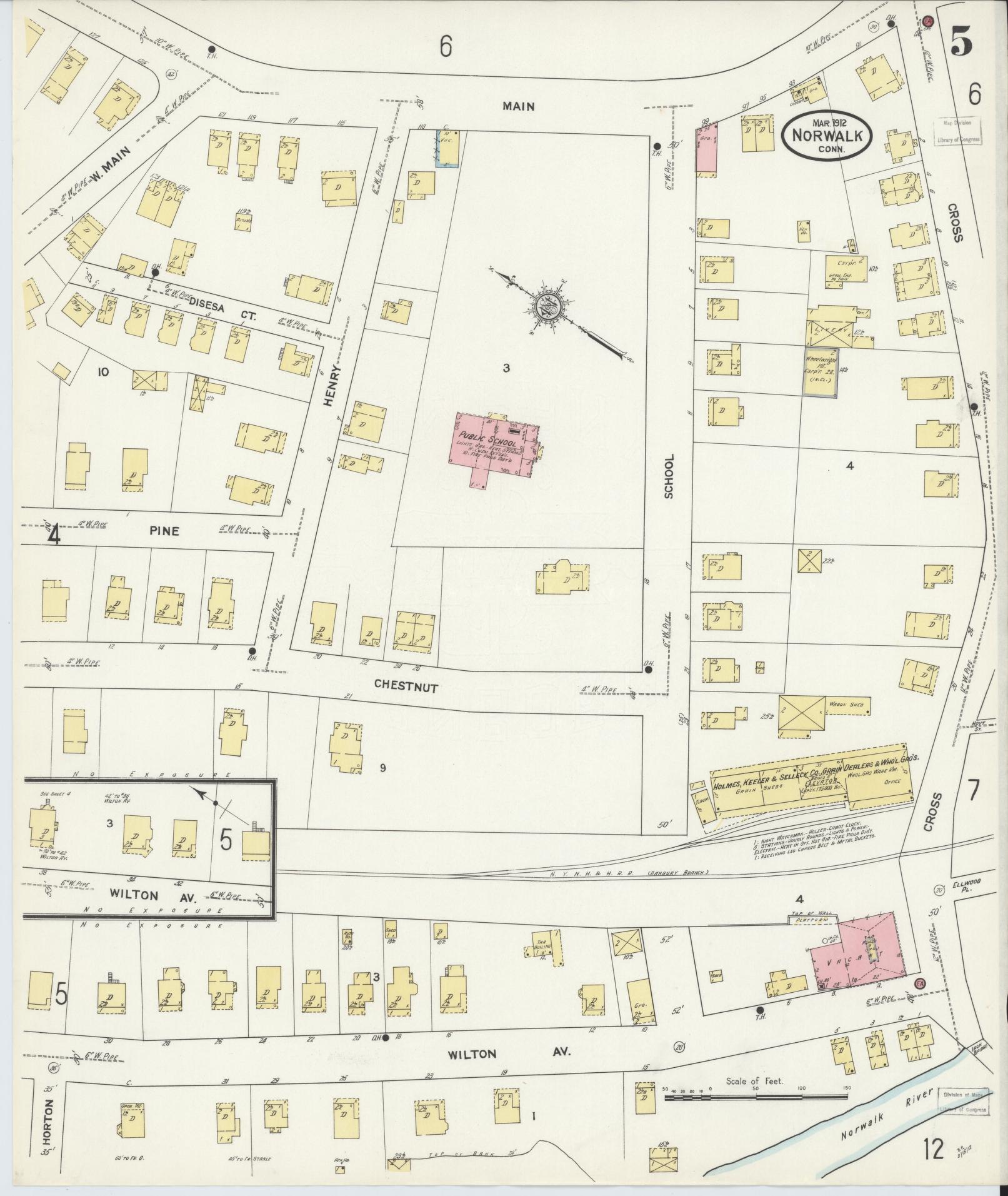 Sanborn Fire Insurance Map from Norwalk, Fairfield County, Connecticut (1912), Sheet #0005 - Complete Map Set gallery image, historic Sanborn map, vintage wall art, Connecticut Connecticut