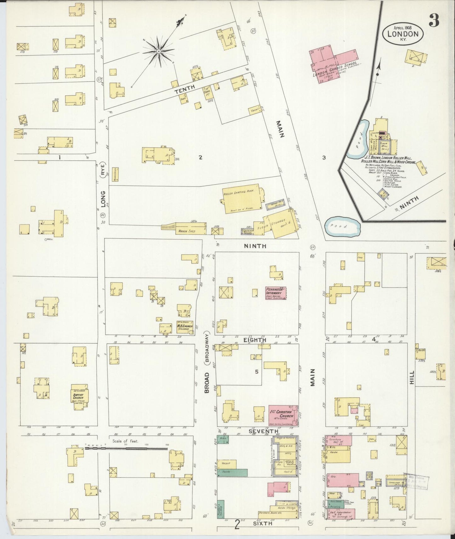 Sanborn Fire Insurance Map from London, Laurel County, Kentucky (1908), Sheet #0003 - Complete Map Set gallery image, historic Sanborn map, vintage wall art, Kentucky Kentucky