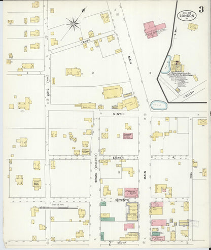 Sanborn Fire Insurance Map from London, Laurel County, Kentucky (1908), Sheet #0003 - Complete Map Set gallery image, historic Sanborn map, vintage wall art, Kentucky Kentucky