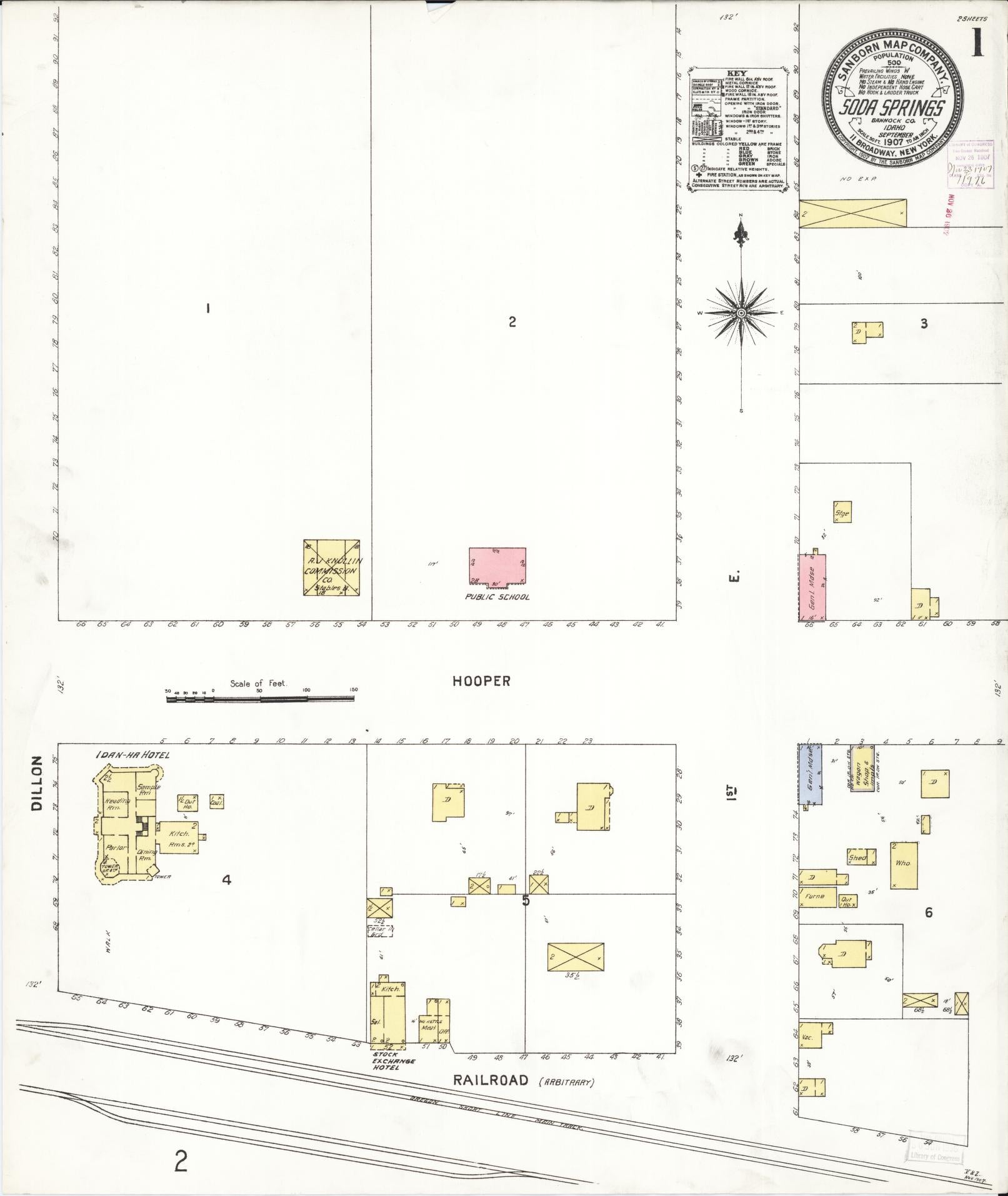 Sanborn Fire Insurance Map from Soda Springs, Caribou County, Idaho (1907), Sheet #0001 - Historic Sanborn Fire Insurance Map Print, vintage old map wall art, antique decor, genealogy gift, Idaho Idaho map