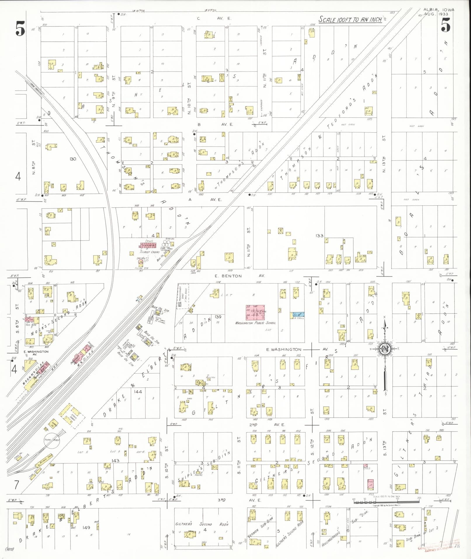Sanborn Fire Insurance Map from Albia, Monroe County, Iowa (1933), Sheet #0005 - Historic Sanborn Fire Insurance Map Print, vintage old map wall art
