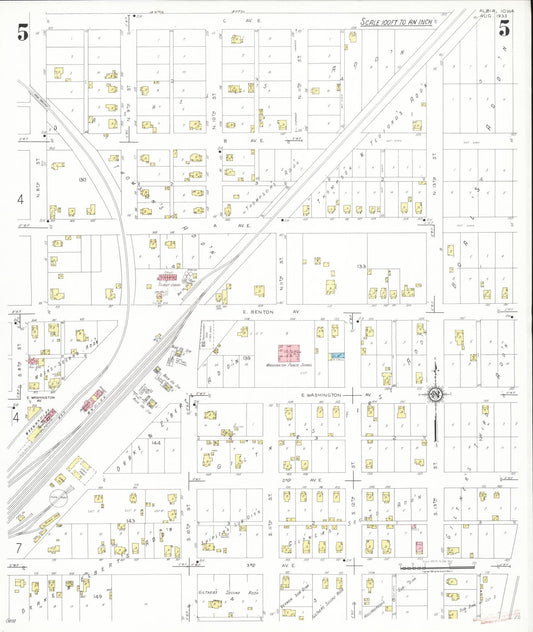 Sanborn Fire Insurance Map from Albia, Monroe County, Iowa (1933), Sheet #0005 - Historic Sanborn Fire Insurance Map Print, vintage old map wall art