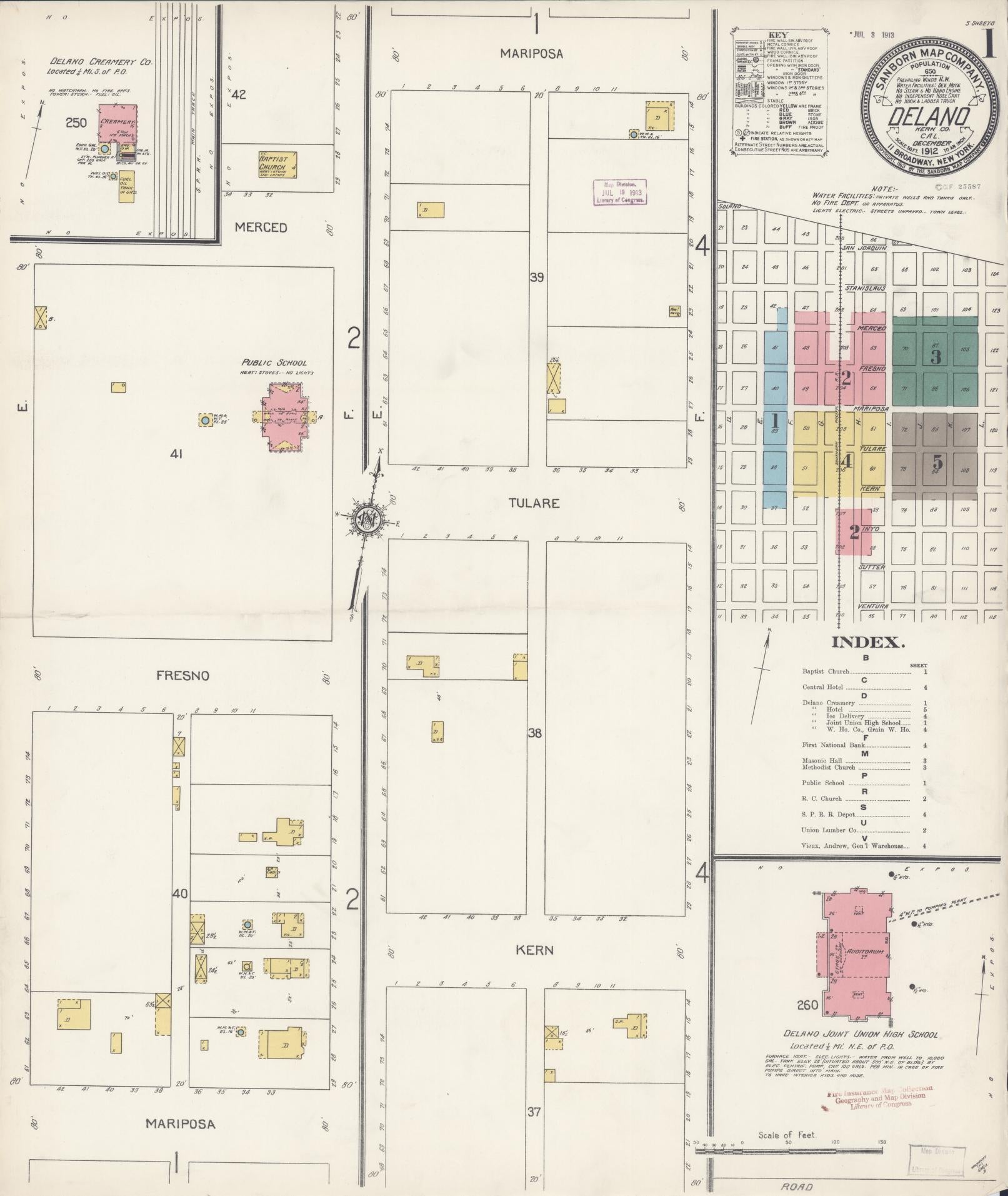 Sanborn Fire Insurance Map from Delano, Kern County, California (1912), Sheet #0001 - Complete Map Set gallery image, historic Sanborn map, vintage wall art, California California