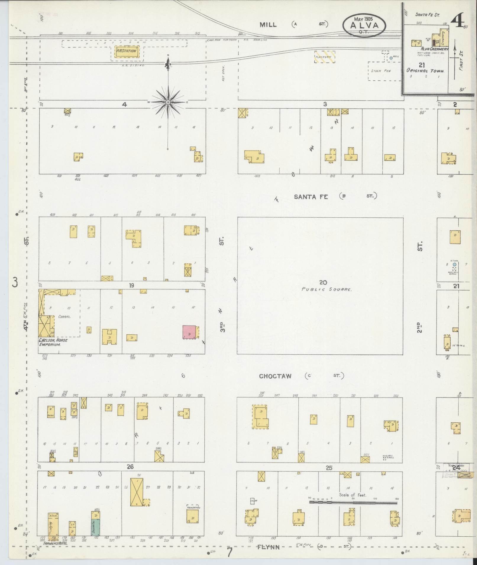 Sanborn Fire Insurance Map from Alva, Woods County, Oklahoma (1905), Sheet #0004 - Complete Map Set gallery image, historic Sanborn map, vintage wall art, Oklahoma Oklahoma